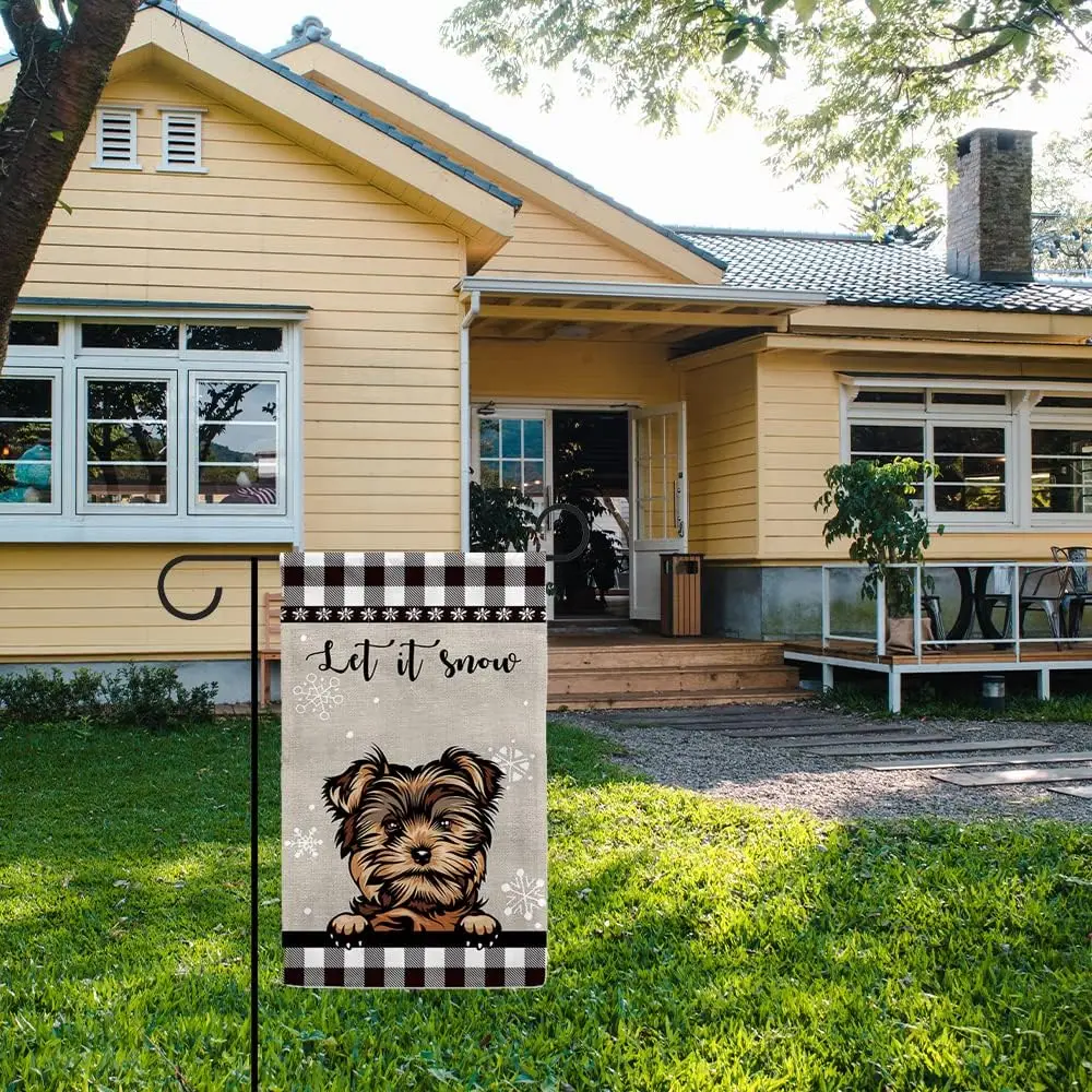 Let It Snow Dog Прапор Сада Сенбернара Черно-Белый Буффало Плед Серый Снежинка