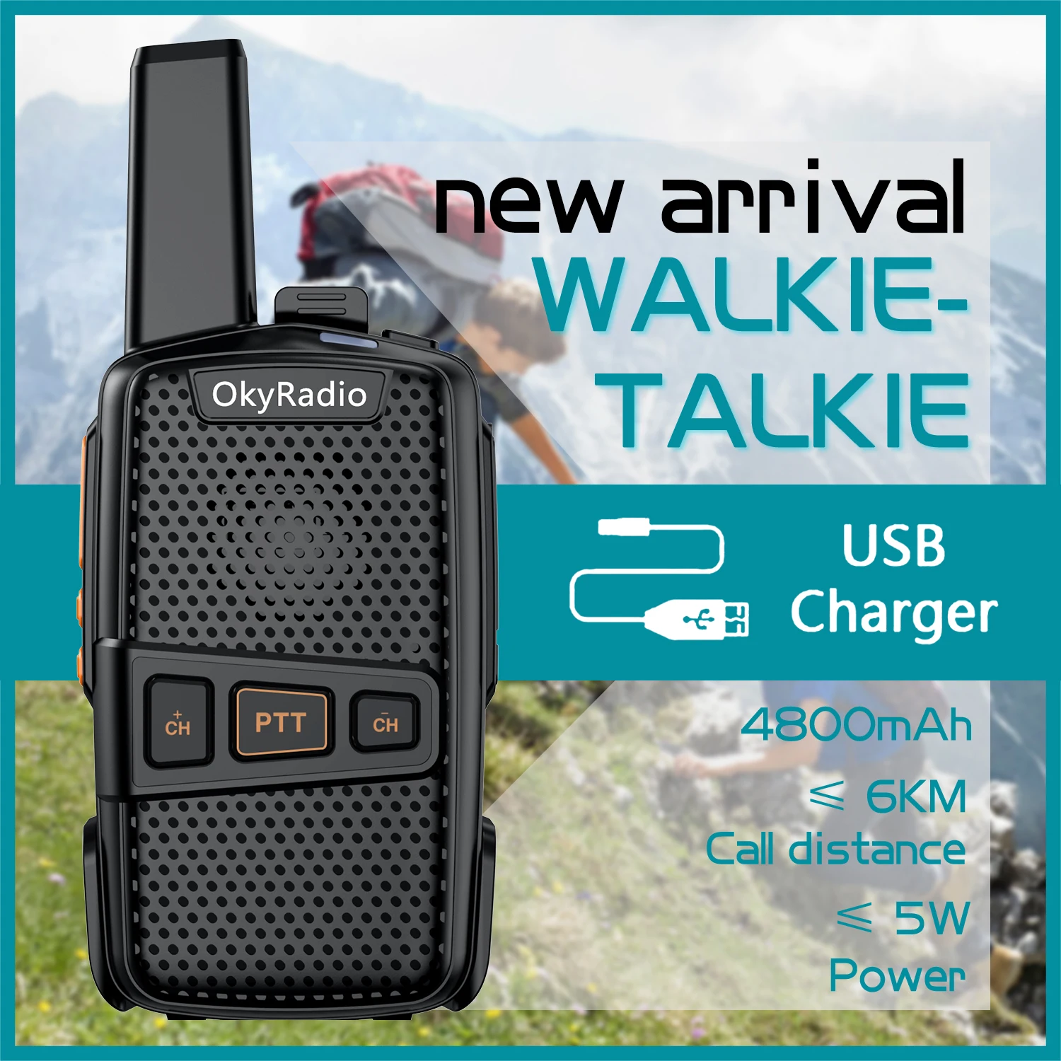 

Mini 16 Channels 4800mAh Walkie-talkie Encrypted Drop-resistant New Wireless Civilian N2 Clear Voice Frequency 400-470MH