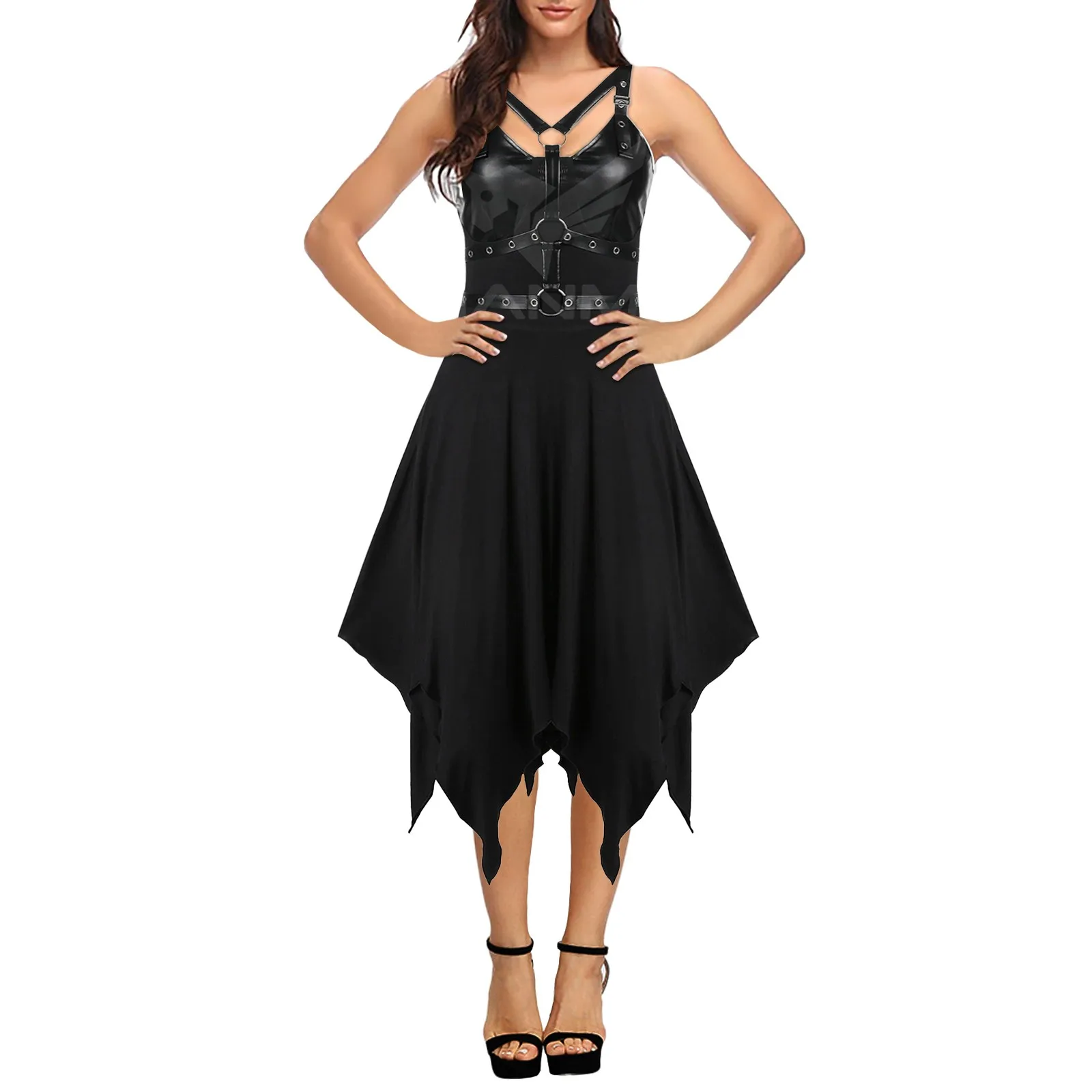 

Женское платье на бретелях-спагетти, с высокой талией и разрезом