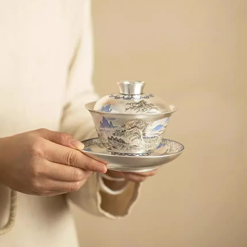 Серебряное позолоченное изображение Shanju Gaiwan одиночный высококачественный набор