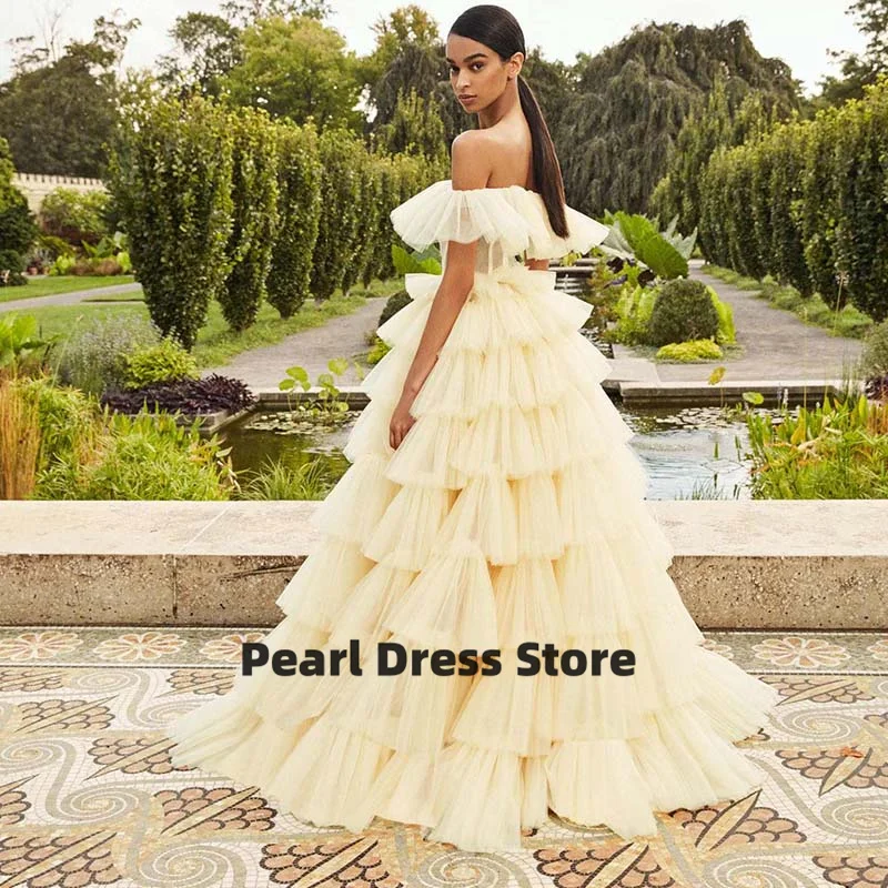

Yellow Boat Neck Prom Dress Strapless A-line Evening Dress Pleated Veestidos de fiesta beautifules para mujer 2023