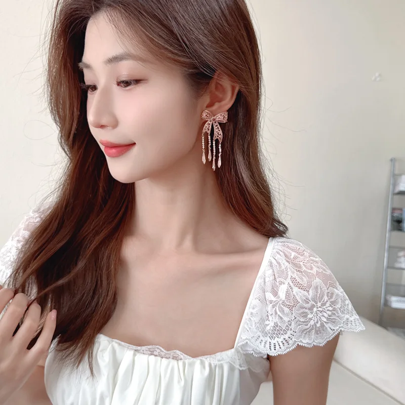 OKILY роскошные европейские висячие серьги с микро-дизайном в виде банта и