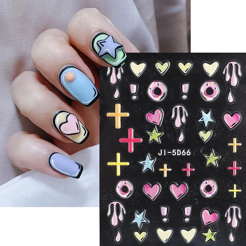 5D манга тисненые наклейки для ногтей плюс пончик сердце звезды Пончик Дизайн Летний допамин Стиль Маникюр украшение # LEJI-5D66