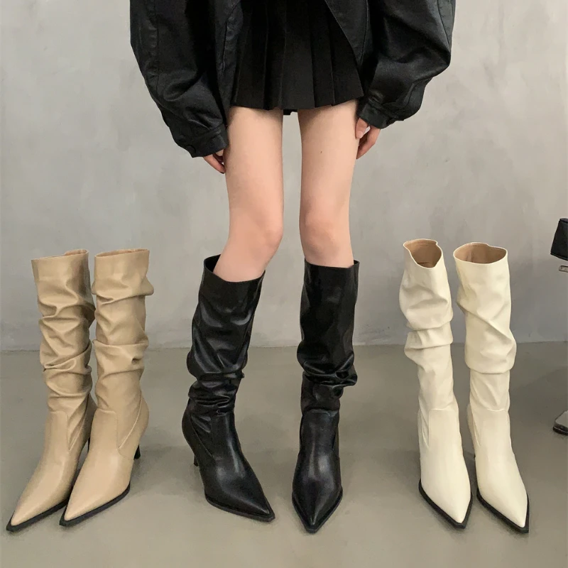 

Autumn Winter Sexy Women Pointed Tip Boots Long Boots Fashion Thin High Heel Knee High Booties Ladies Woman Knight Boats