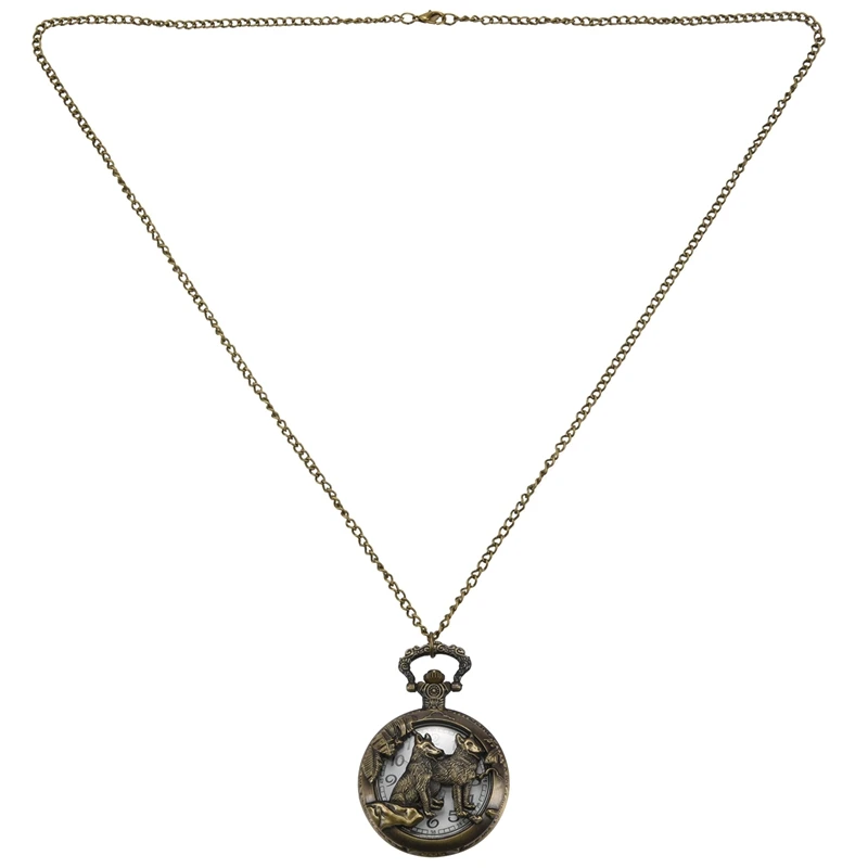 Large Bronze Carved Zodiac Animal Dog Pocket Watch Retro Style Loyal Dog Pocket Watch