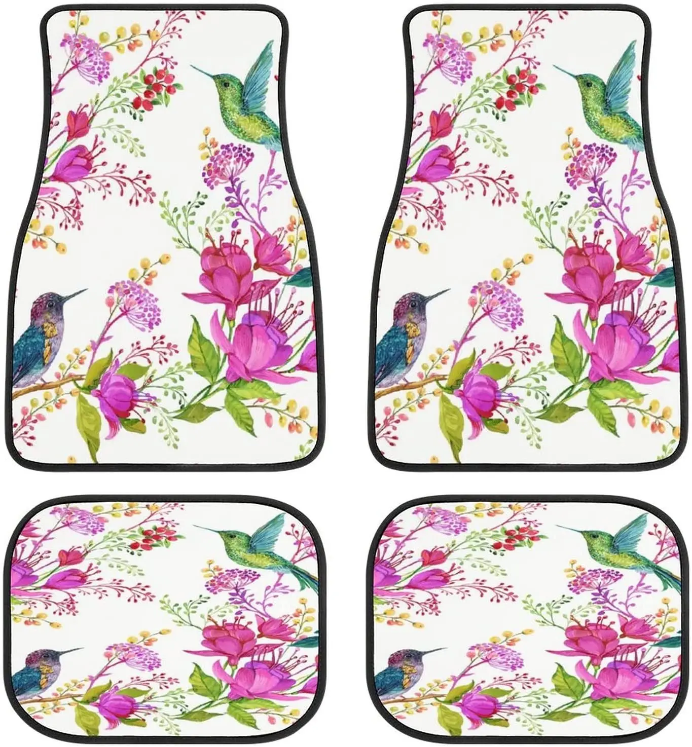 

Animal Hummingbird Flower Art Car Mats Front&Rear 4-Piece Full Set Carpet Car SUV Truck Floor Mats with Non Slip Back