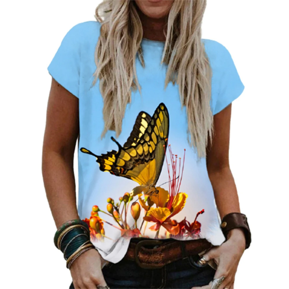 

Summer leisure butterfly print T-shirt men and women O-neck short-sleeved modern trend Harajuku shirt new 2022