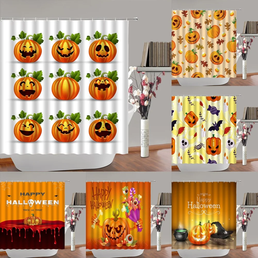 

Забавные тыквы на Хэллоуин, занавеска для душа для детей, призрак ведьма, шляпа, Жуткий Ужас, занавеска для ванны, декор для ванной комнаты, э...