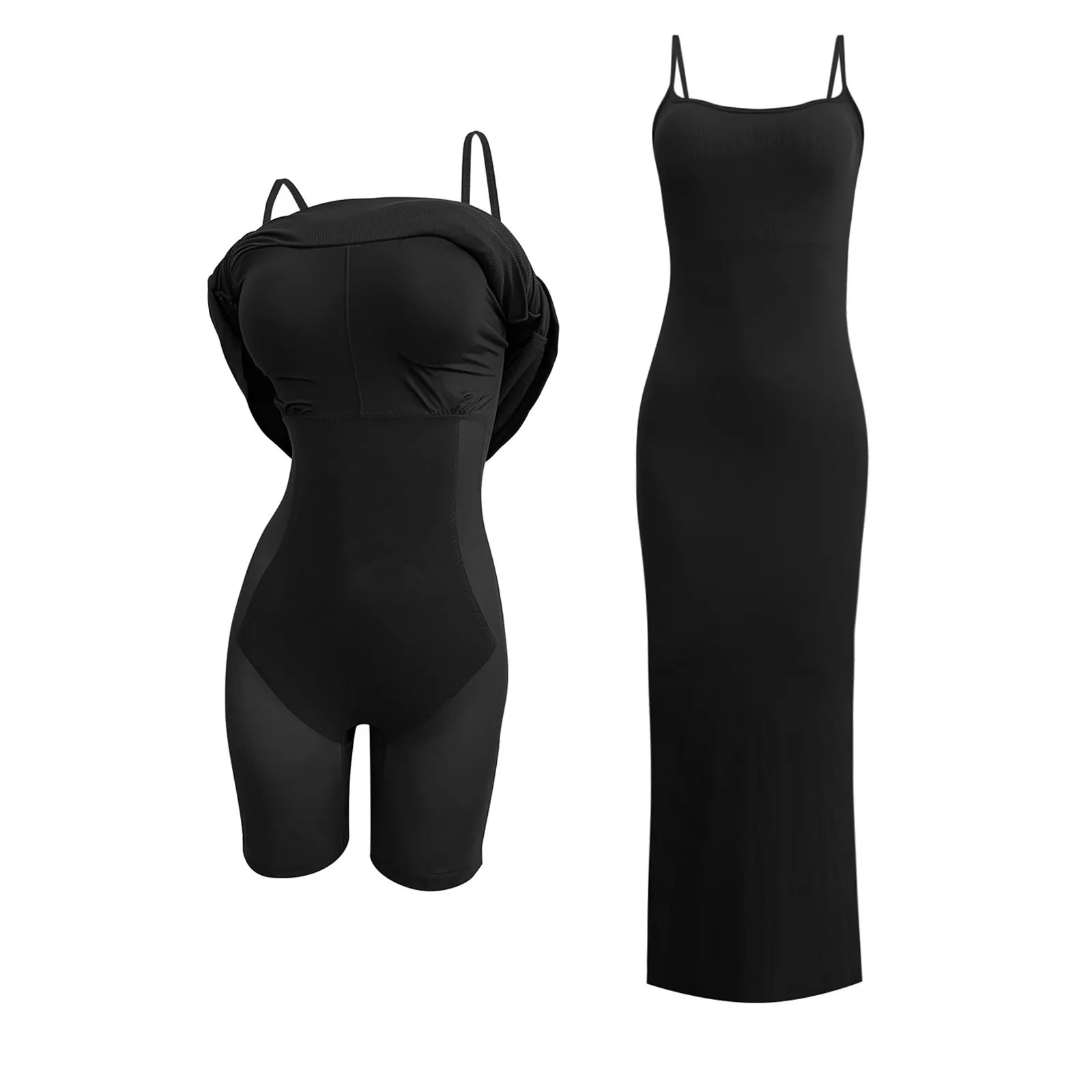 

Women'S Solid Color Body Shaping Dress With Shapewear Built In Body Shaper Long Maxi Dress Women'S Elegant Sling Strap Dress