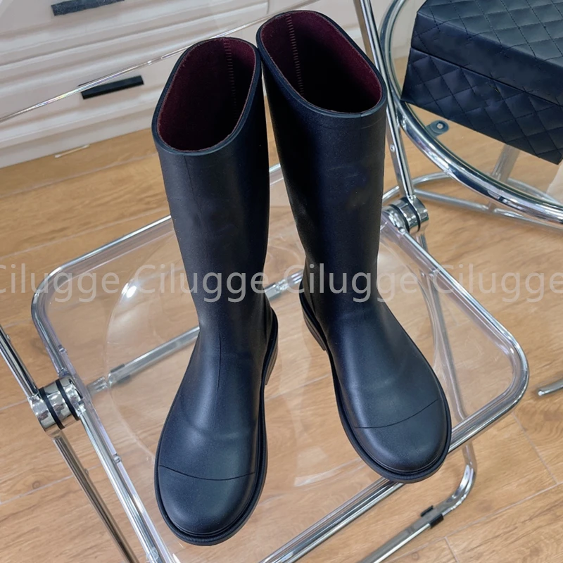 

New Women Boots Flats PVC Rain Boots Big Size 41 Top Quality Winter Shoes Brand Fashion Knee High Boots Long Boot