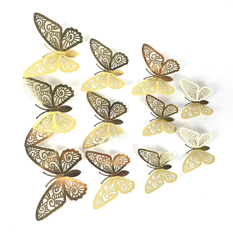 

Living Room Kitchen Decor 3D Artificial Paper Butterfly Wall Sticker Golden Cake Decoration Creative Home Ornaments Supplies