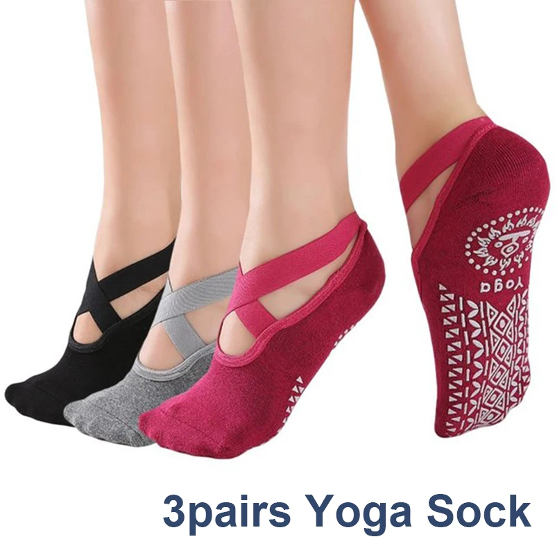 

3 Pair Yoga Socks Women Bandage Socks Non-Slip Quick-Dry Damping Pilates Ballet Dance Sock Barre Barefoot Slipper Workout Ladies