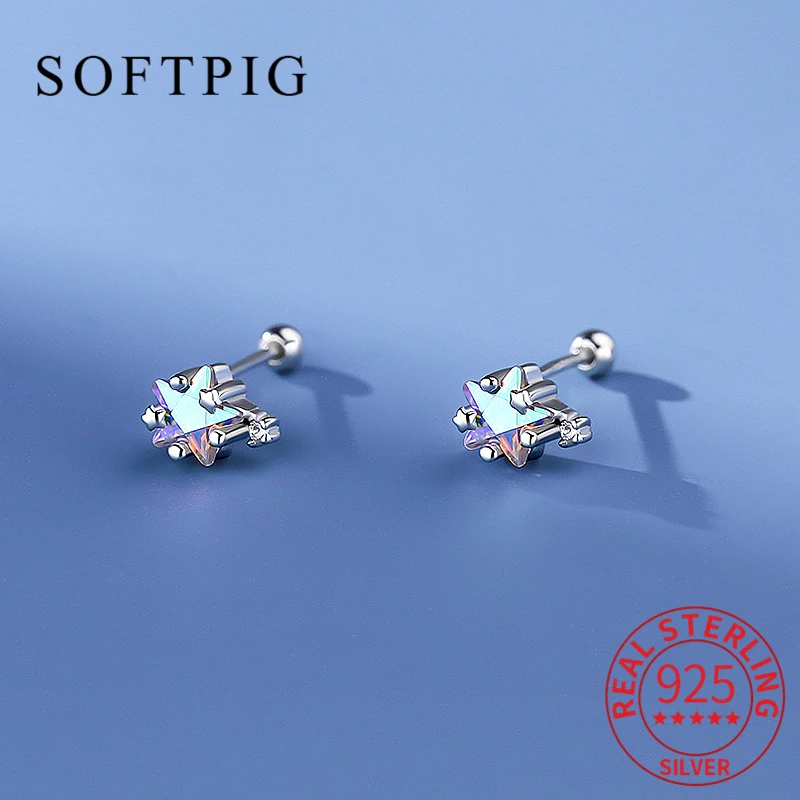 Женские серьги-гвоздики из серебра 100% пробы с цирконом