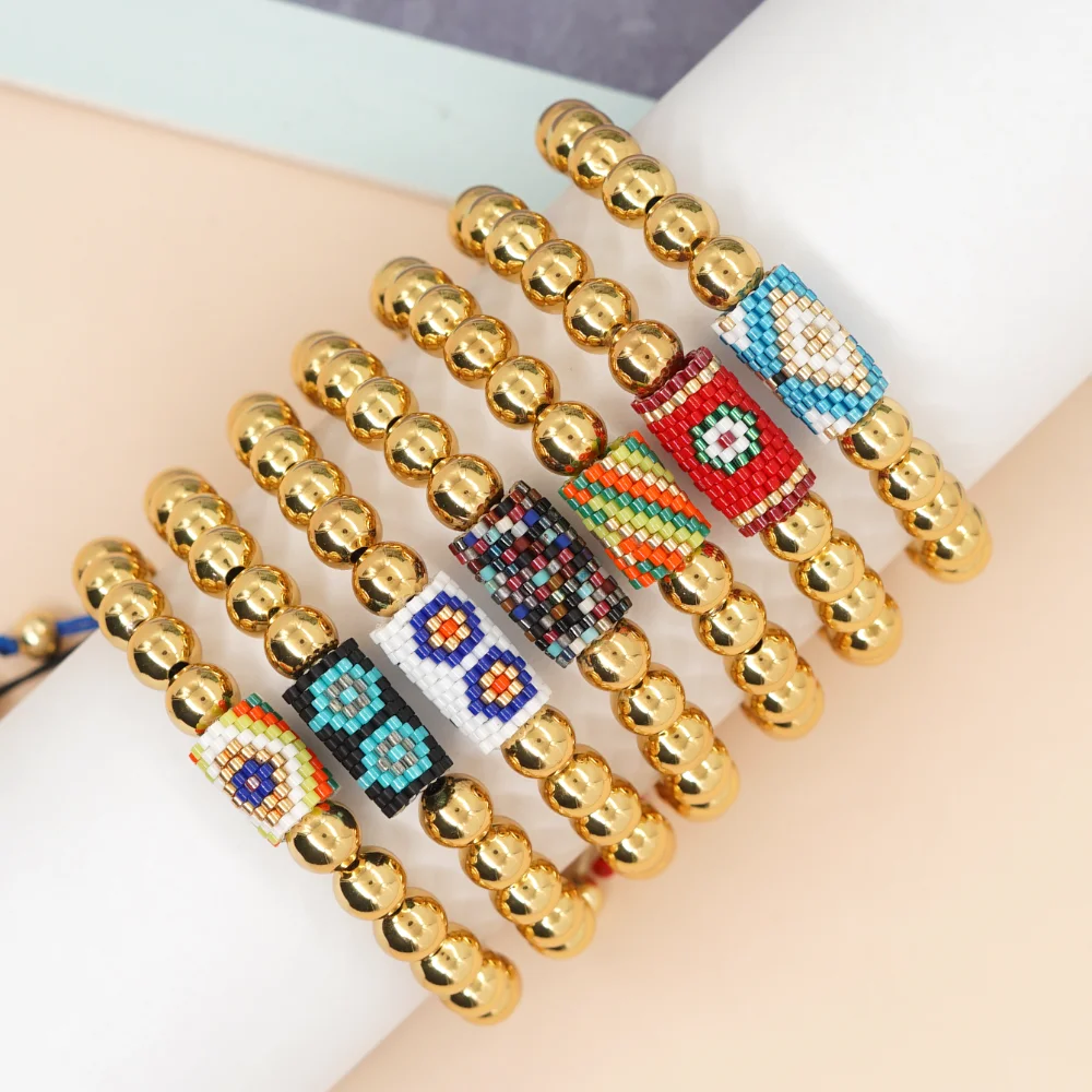 

Y2K Summer Jewellry Waterproof Gold Plated Beaded Rope Chain Bangle Bracelet Bohemia Charm Bracelets for Women Teen Girl Gifts
