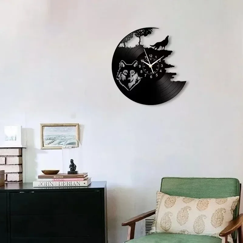 Лесной рев волк виниловые настенные часы дух художественное украшение