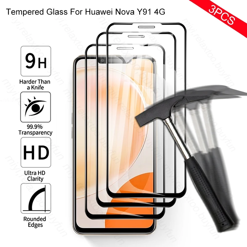 

3PCS 9H Premium Tempered Glass For Huawei Nova Y91 Y 91 4G STG-LX1 6.95" Full Glue ScreenProtector Explosion-Proof HD Film Cover