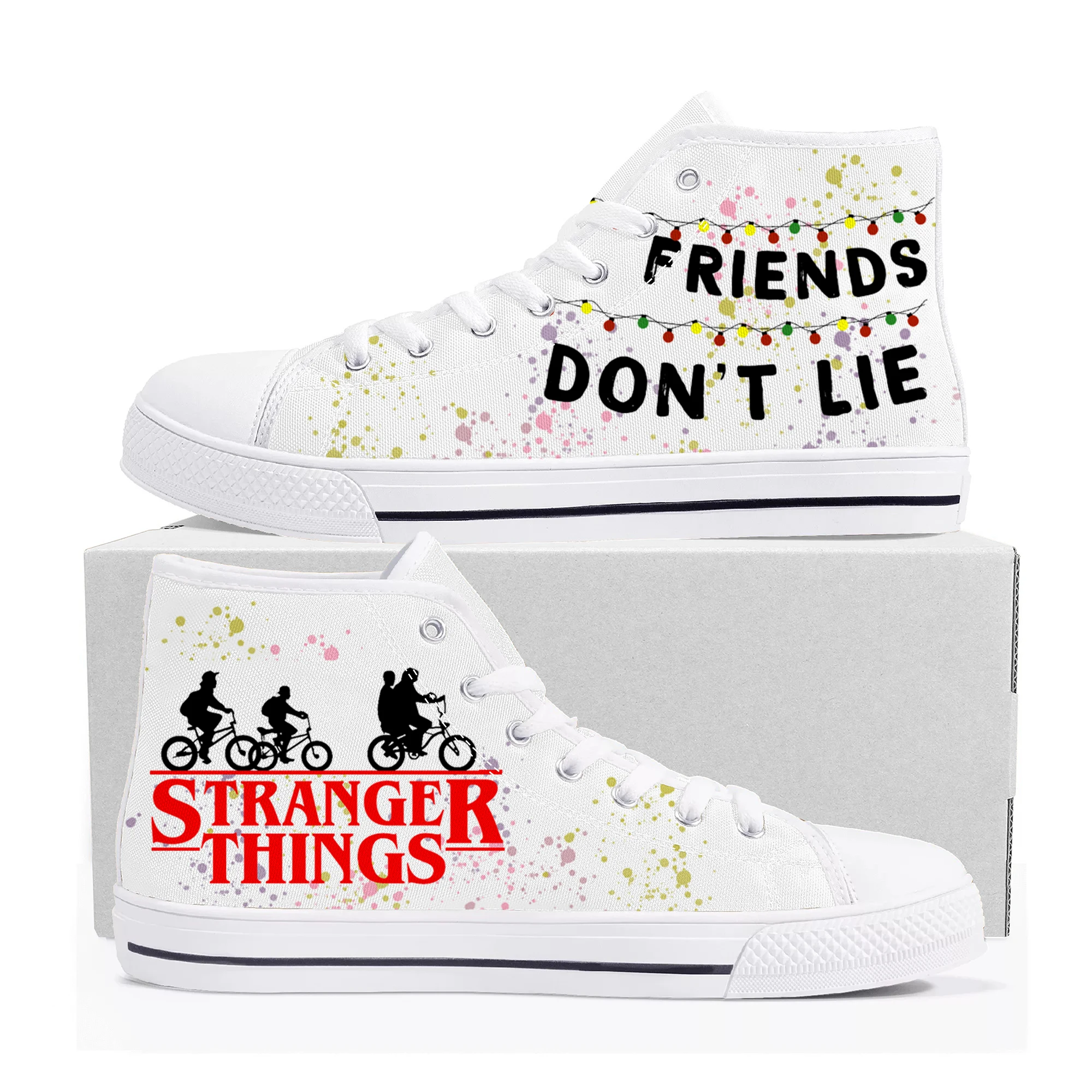 

Stranger Things Mens Womens Teenager High Top Canvas Shoes Friends Don't Lie Sneakers Camouflage Casual Couple Shoes Custom Shoe