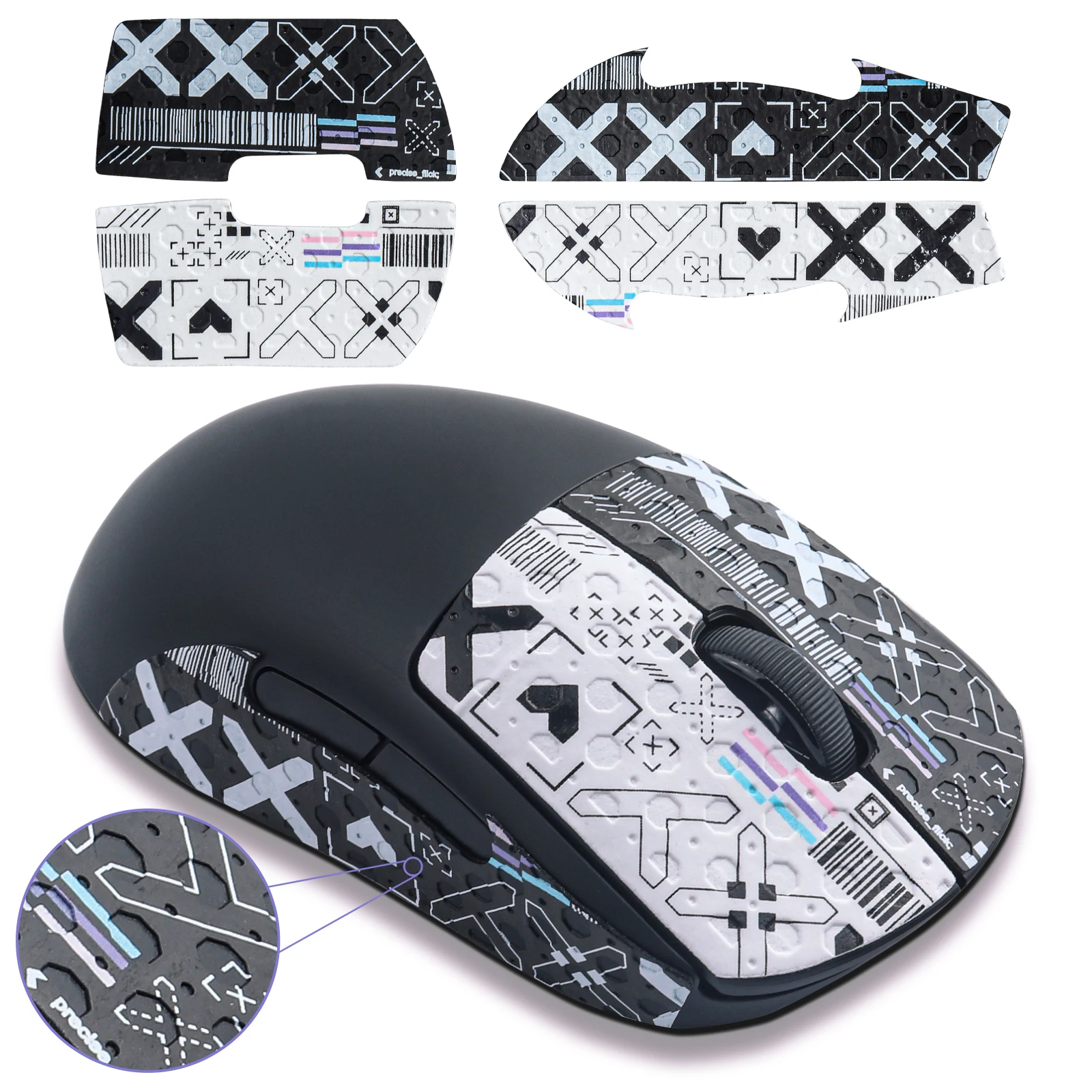 

Hyekit Mouse Non-Slip Grip for Logitech G Pro Wireless Sweat Resistant - Lizard Leather - Soft Touch (Black & White Print)
