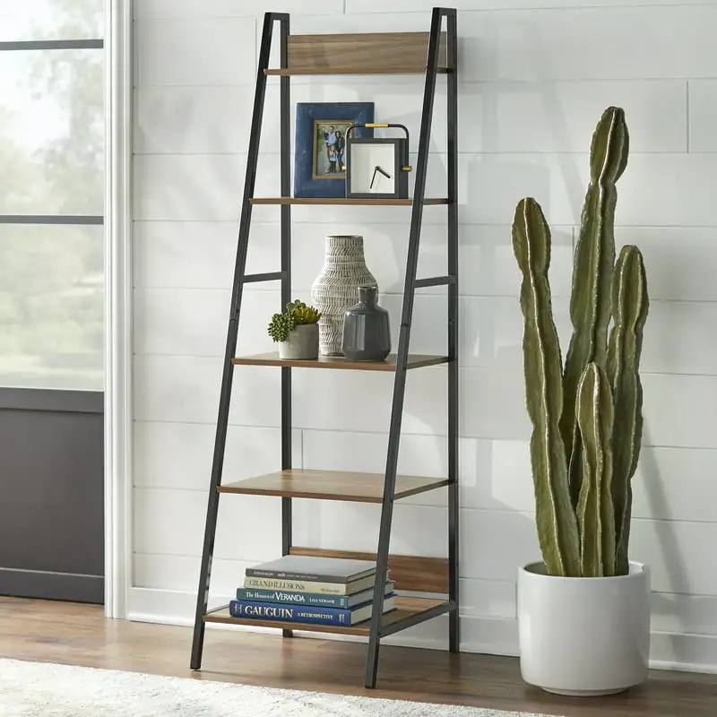 

Denton 5 Tier Ladder Bookcase, Walnut/Black