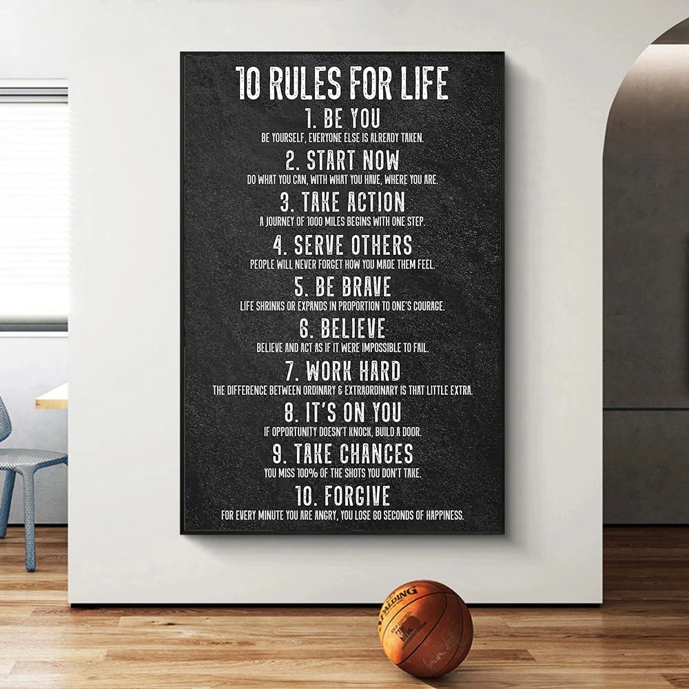 

10 Rules of Life Motivational Poster Inspiration Canvas Print Wall Art Office Decor Home Decor Motivational Sign Positive Sayin