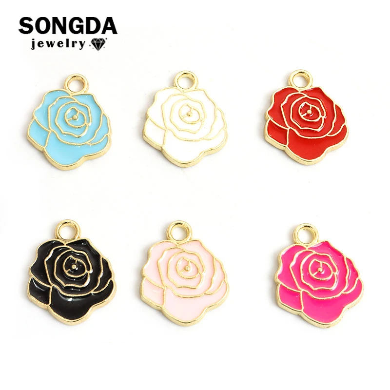 

10Pcs Enamel Rose Flower Charms Pendants DIY Creative Jewelry Making Necklaces Earrings Bracelets Handmade Findings Accessories