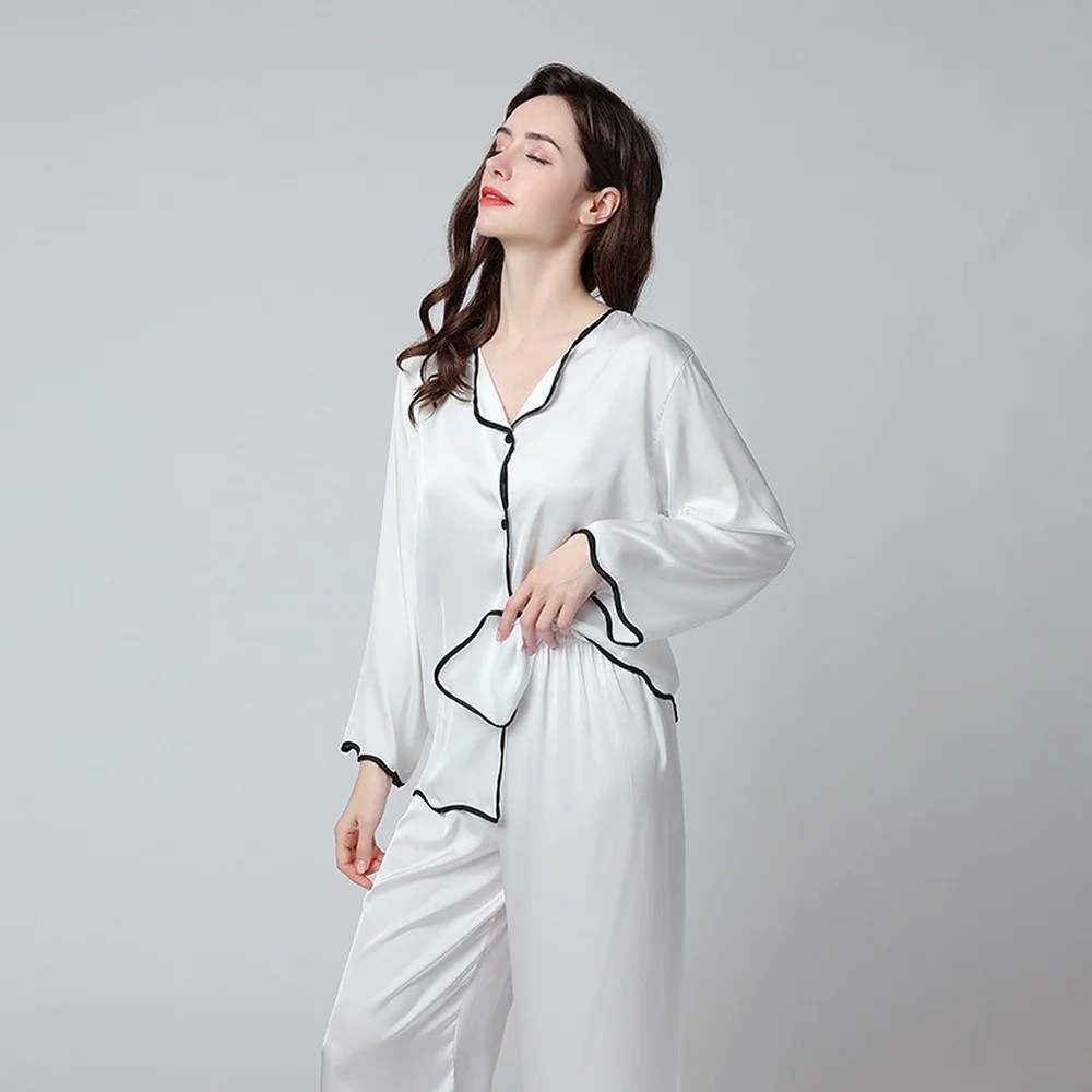 Pajamas for Women 2 Piece Set Long Pants Silk Satin Loungewear Sleepwear Suit Female Pijamas Sets Womens Outfits Home Clothes