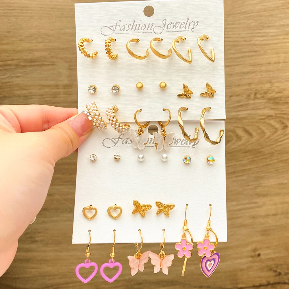 

Женские серьги-подвески IPARAM, металлические серьги фиолетового цвета в форме бабочки, сердца, цветка, с кристаллами и жемчугом, Подарочная би...