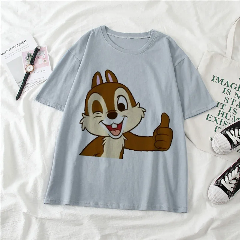 

Disney Harajuku Cartoon Print T-shirt Women's Round Neck Pullover Sports Loose Top Summer New Black Large Size T-shirt 2022