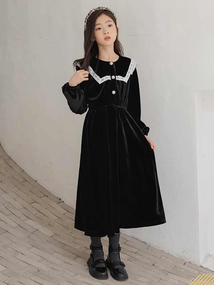 

Весенне-осеннее бархатное платье А-силуэта для девочек, платья принцессы с длинным рукавом, детская одежда, элегантные праздвечерние чные п...