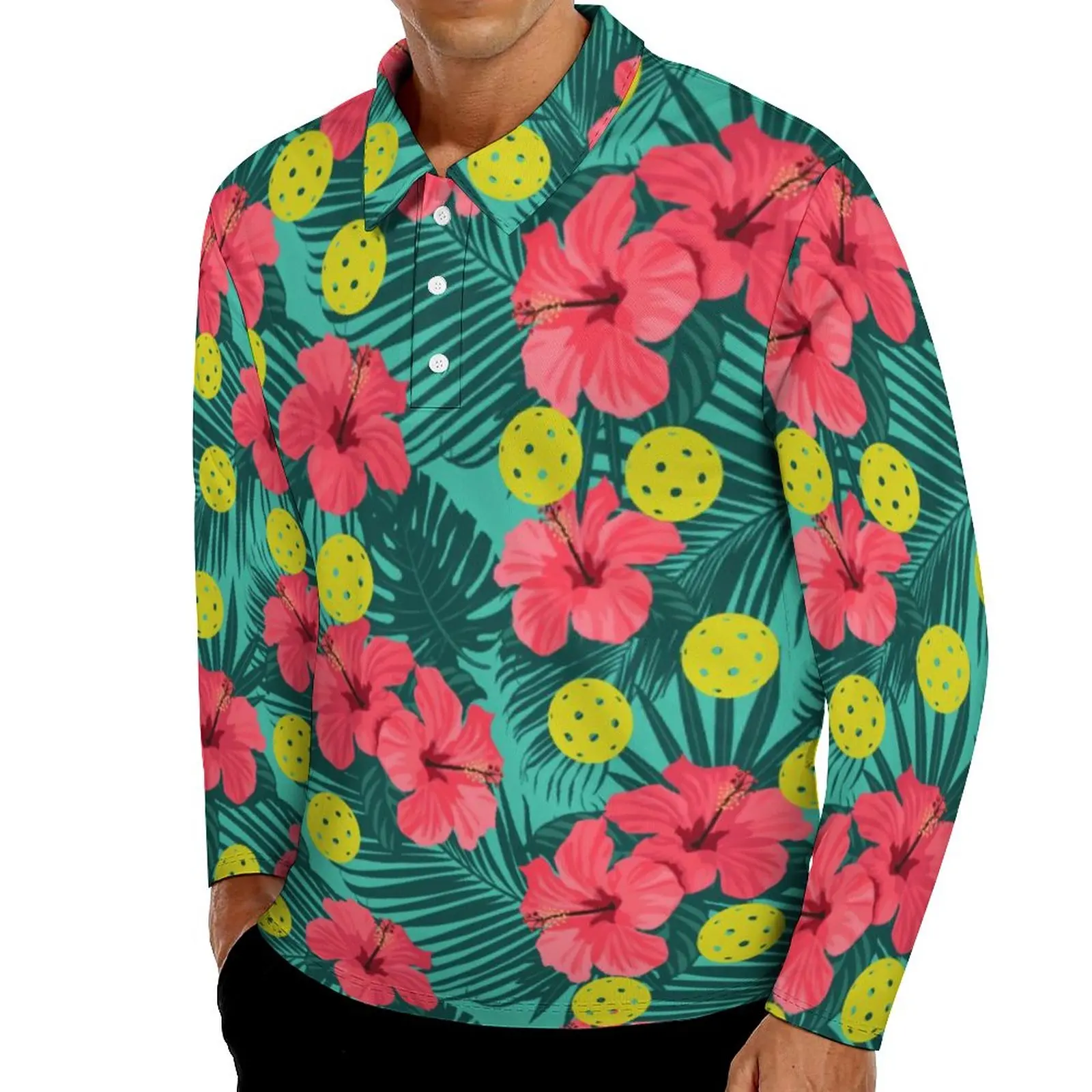 

Рубашка-поло с длинным рукавом, с цветочным принтом