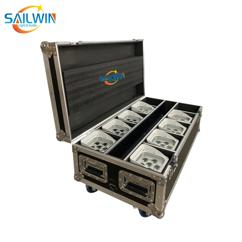 Фото Светодиодный плоский PAR-светильник Sailwin Factory 6X18W 6in1 RGBAW UV с питанием от аккумулятора, управлением через приложение, для сцены и диджеев, с зарядным кейсом №5