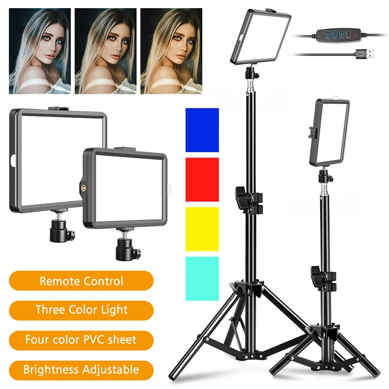 

SH 8 Inch Dimmable 3300-5600K Bi-Color USB LED Video Light withTripod Stand 4 Color Filters for Video Conference Lighting