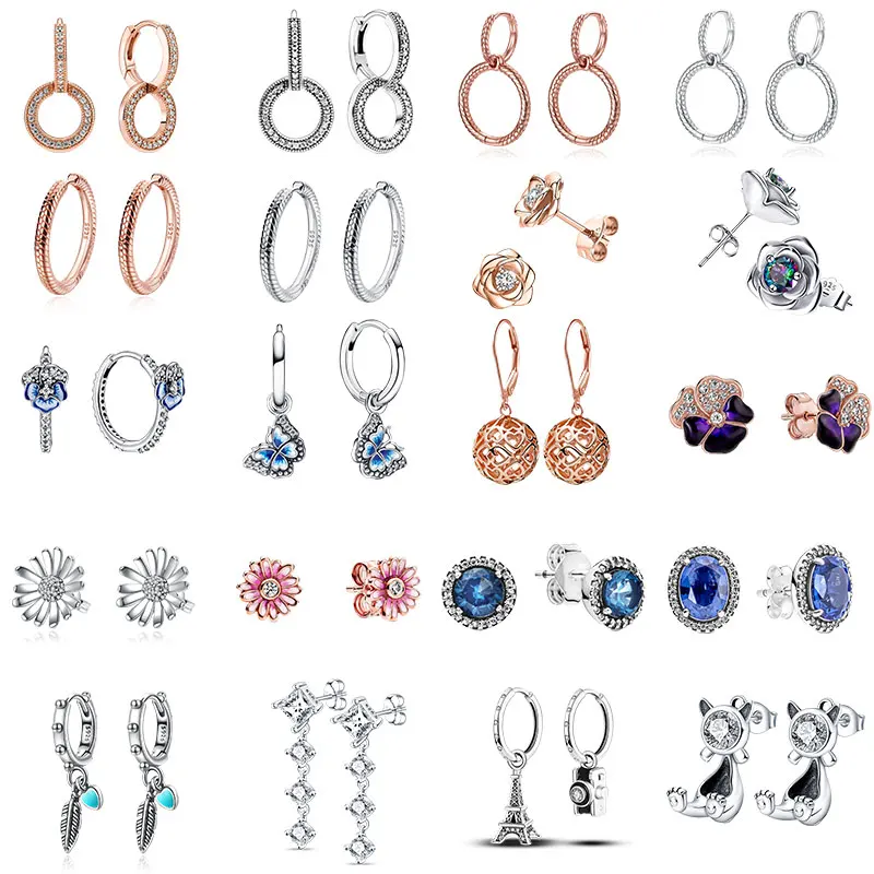 hot sale 925 sterling silver earrings blue zircon butterfly earrings fit original brand earrings for woman earrings jewelry free global shipping