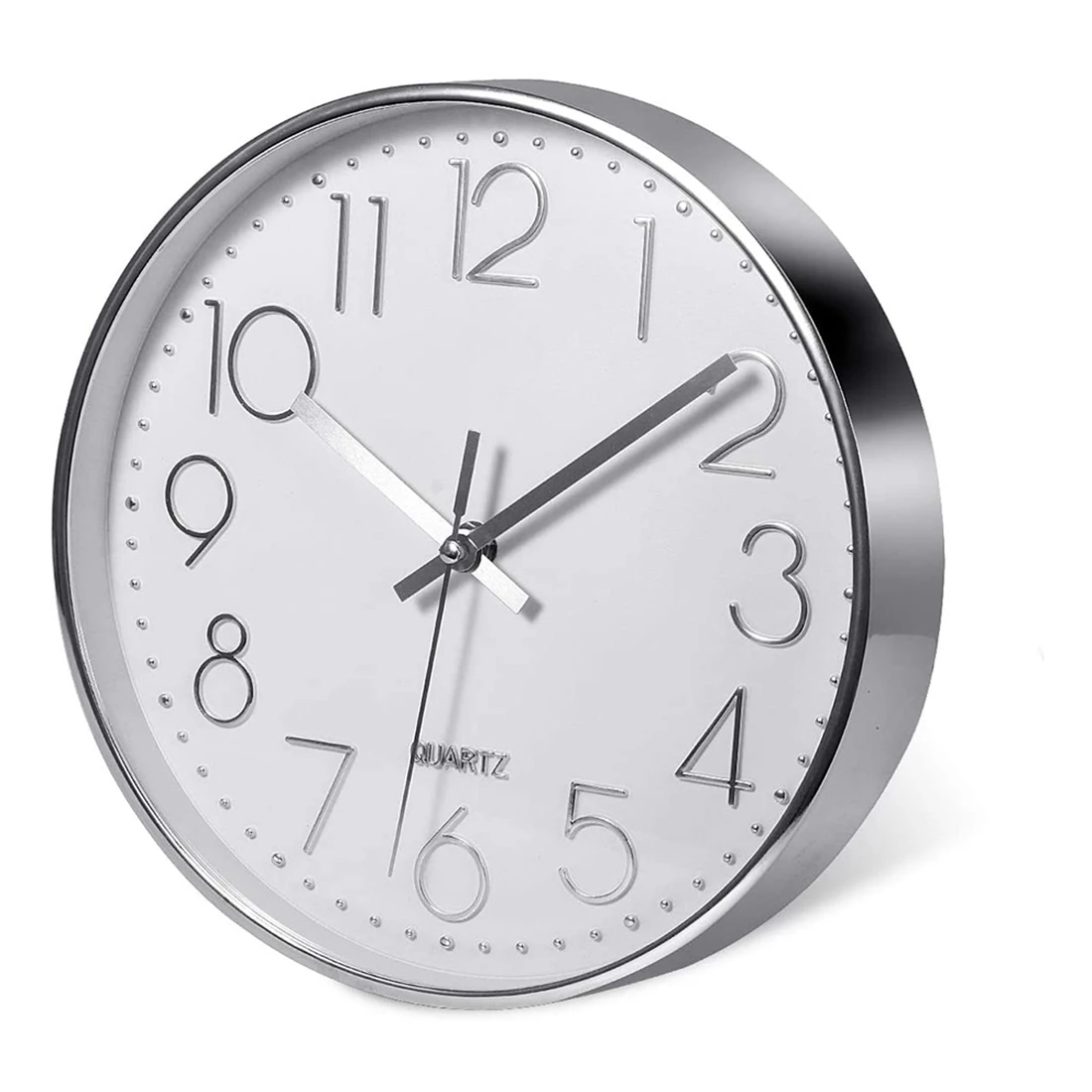 

Premium Silver Wall Clock, , Modern Silent Wall Clock Office Kitchen (25cm, Silver)