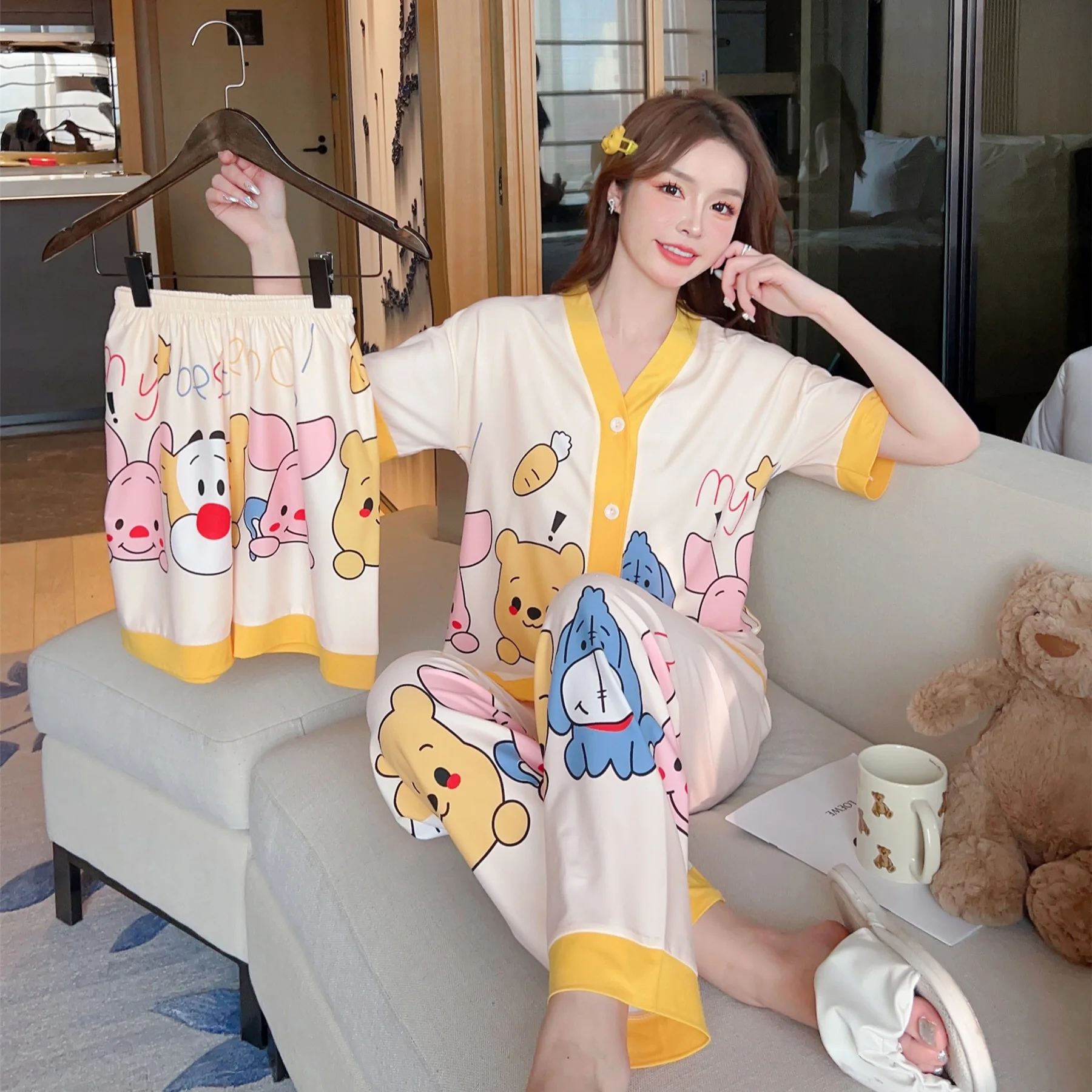 3pcs/lot 2023 New Home Furnishing Three Piece Set Cotton cartoon printed spring/summer thin pajamas