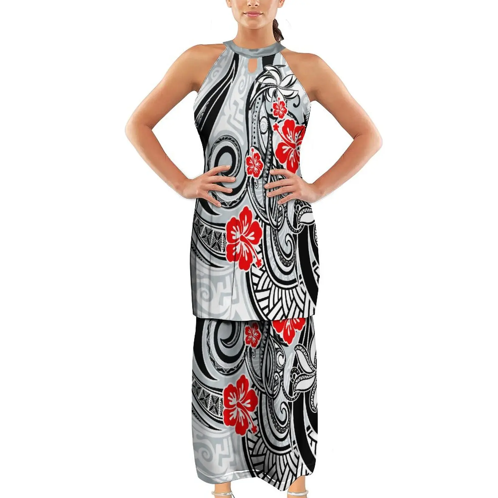 Женское платье с цветочным принтом на заказ летнее без рукавов и воротником шее