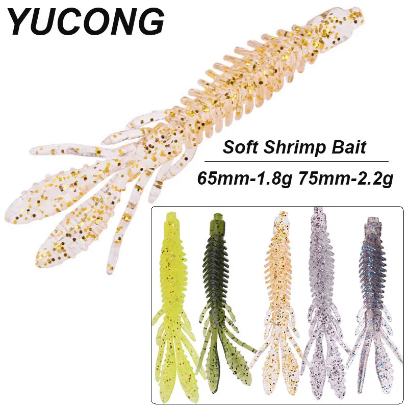 

YUCONG 10PCS Soft Shrimp Baits 65mm-75mm Silicone Jigging Swimbaits Floating Rubber Wobblers Larva Fishing Lures Bass Isca Pesca