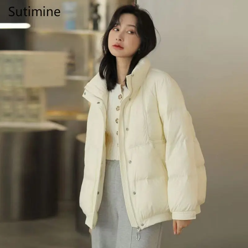 Coat Women Office Lady Pockets Down Jacket Women's Fashionable Warm and Simple Winter Coat Loose Button Winter Clothes Women