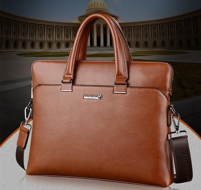 

Horizontal Business Men Briefcase Bag Leather Handbag Large Capacity Laptop Bag Casual Shoulder Bag File Bag For Male
