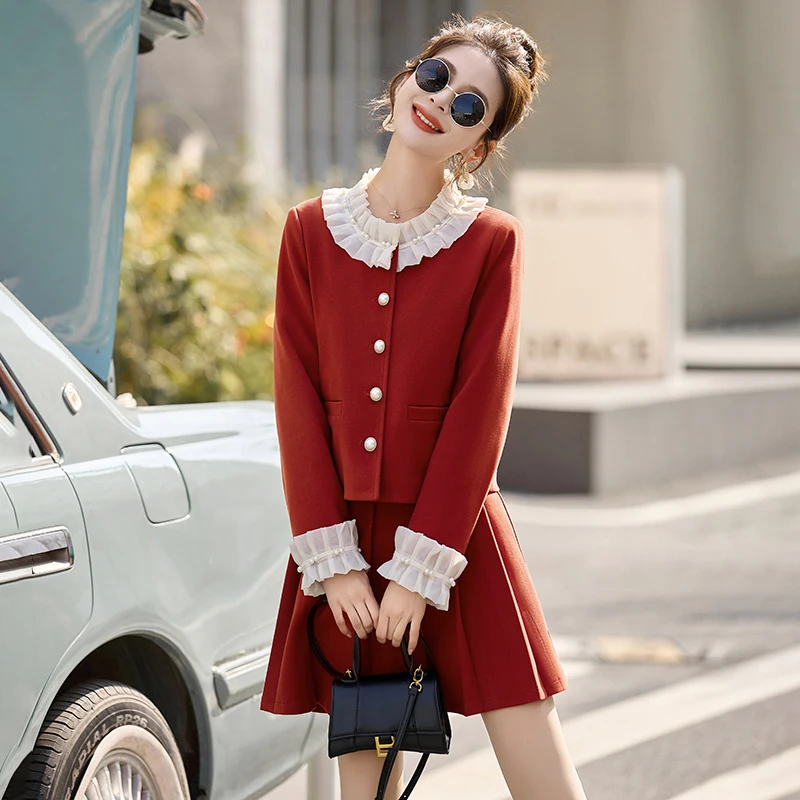 Graceful Women suit Early Spring New Small Fashion Beautiful Younger Western Sle Suit Short dress Outerwear Female Purple |