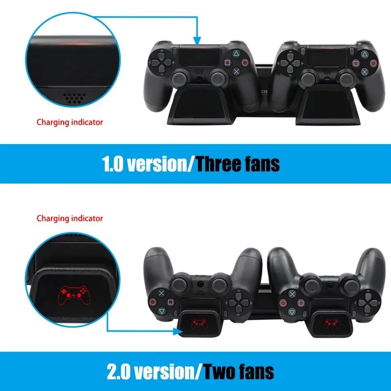 For PS4/PS4 Slim/PS4 Pro Vertical Stand LED Cooling Fan Dual Controller Charger Charging Station For SONY Playstation 4 Cooler images - 6