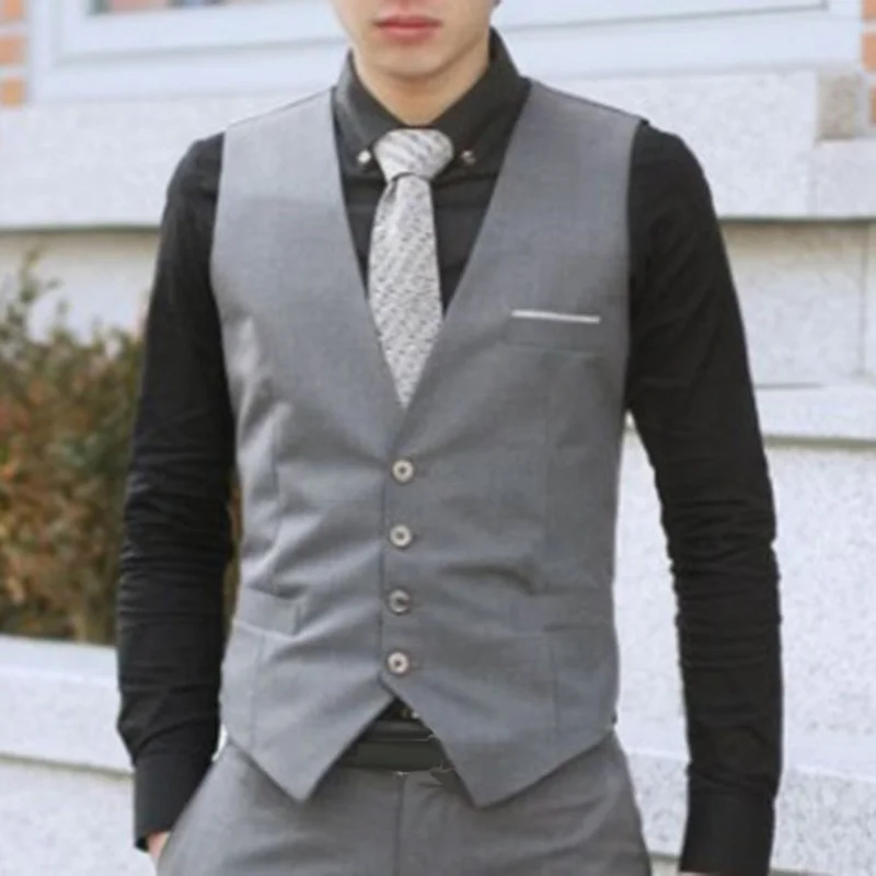 

Fashion Men Vests Waistcoat Solid Color V Neck Sleeveless Buttons Blazer Plus Size Formal Business Jacket Vests