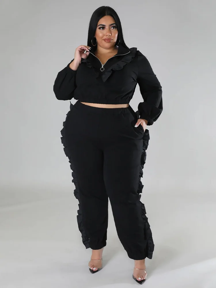 Plus Size Two Piece Sets Women Clothing Crop Top Zipper Up Legging Matching Suit Casual Outfits Wholes 3xl 4xl 5xl 6xl