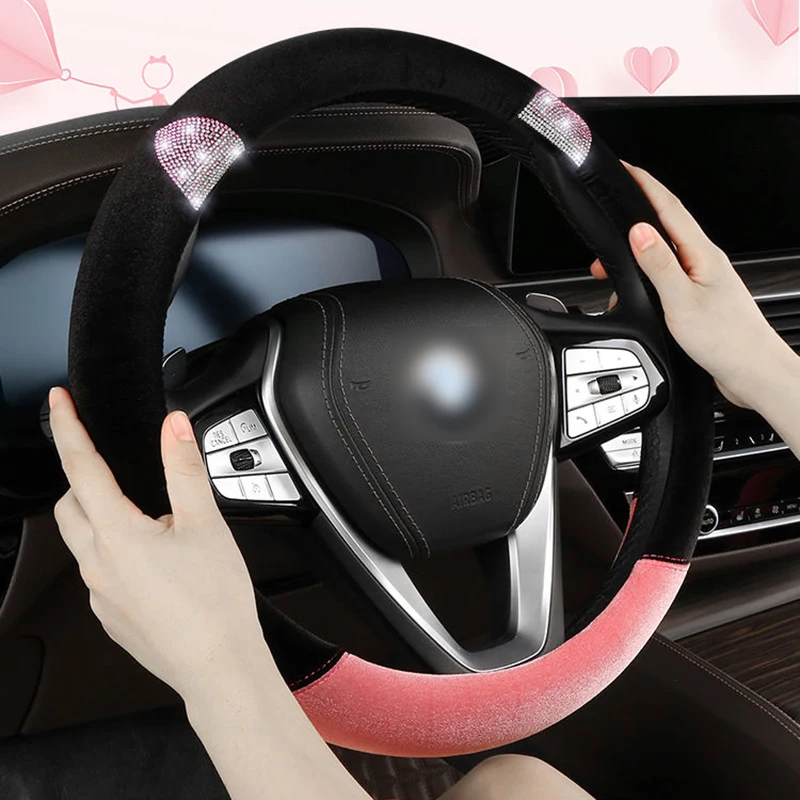 

Bling Car Steering Wheel Cover Creative Cute Diamond Cat Ears Car Handle Cover Non-slip Luxury Crystal Auto Accessorie for woman
