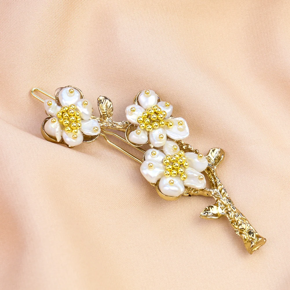 

Natural Baroque Pearl Plum Blossom Branch Beads Hair Pin Flower Brooch Barrette Hairgrip Wedding Woman Hairwear Jewelry Badge