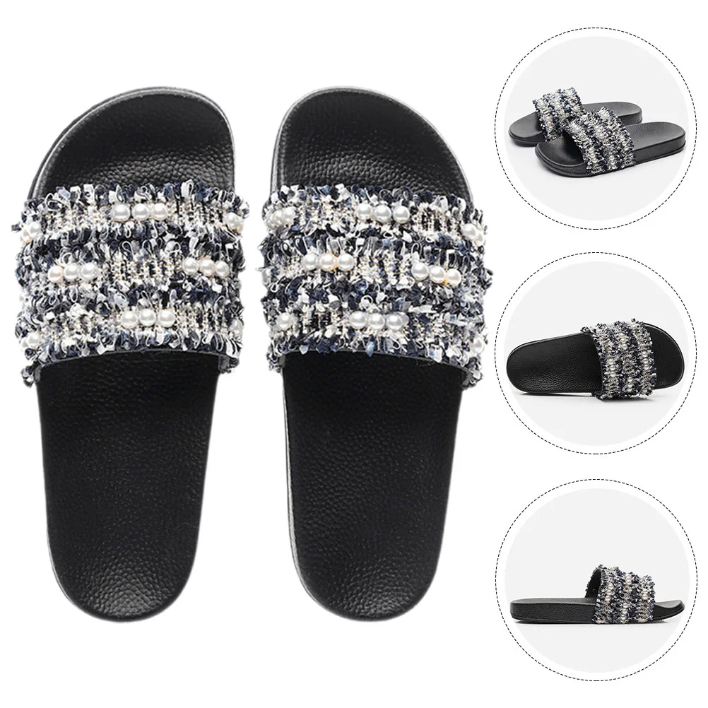 2 Pairs  Women Pearl Sandals Braided Pearl Flat Sandals Summer Flat Sandals Slippers