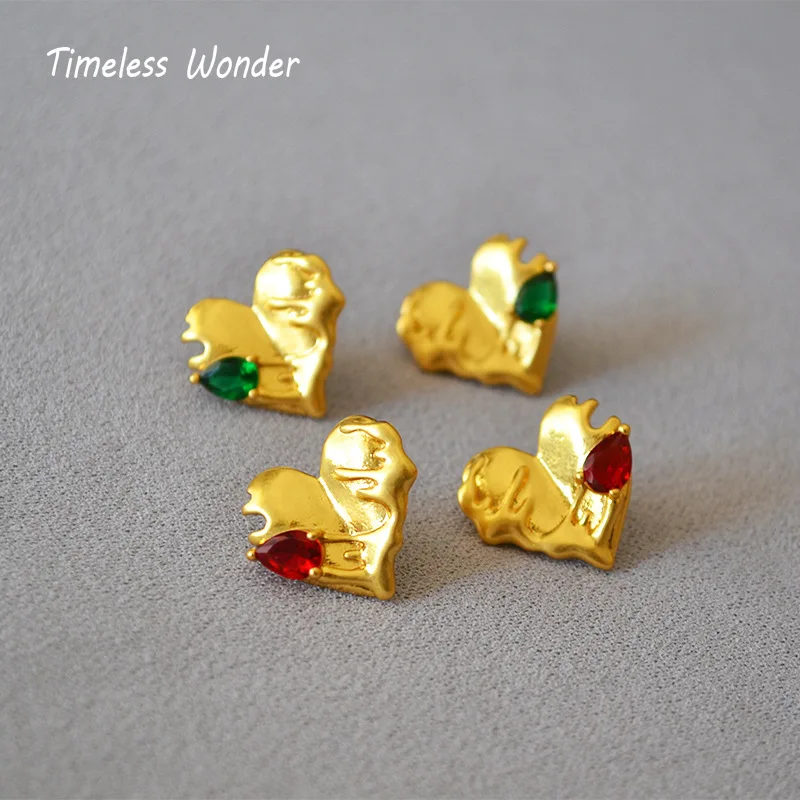 

Timeless Wonder Geo Lava Heart Zirconia Studs Earrings for Women Jewelry Designer Ins Egirl Fashion Korean Japan Prom Date 4323