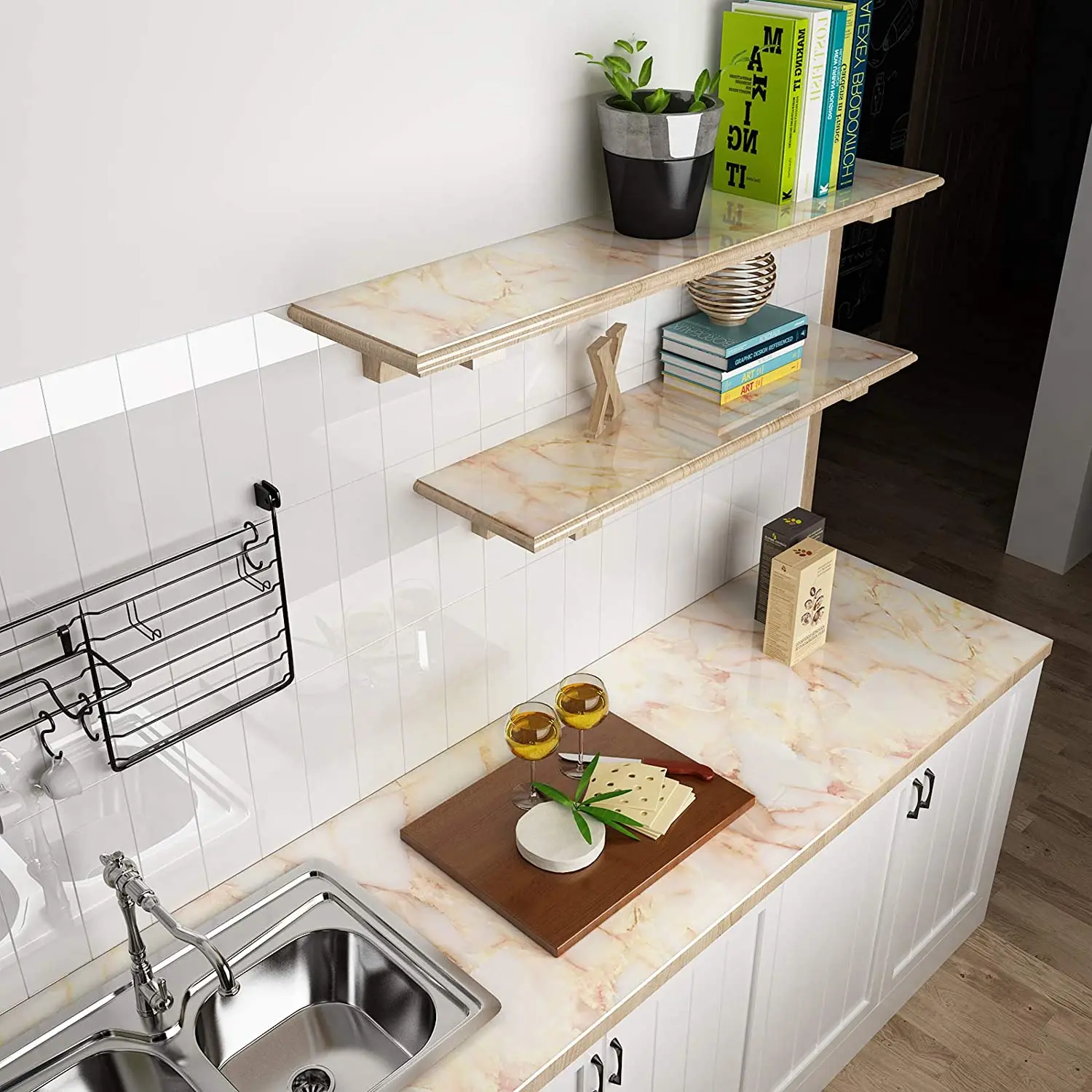 wokhome marble self adhesive wallpaper vinyl film roll wall stickers for cabinets countertops kitchen decorative home decor free global shipping