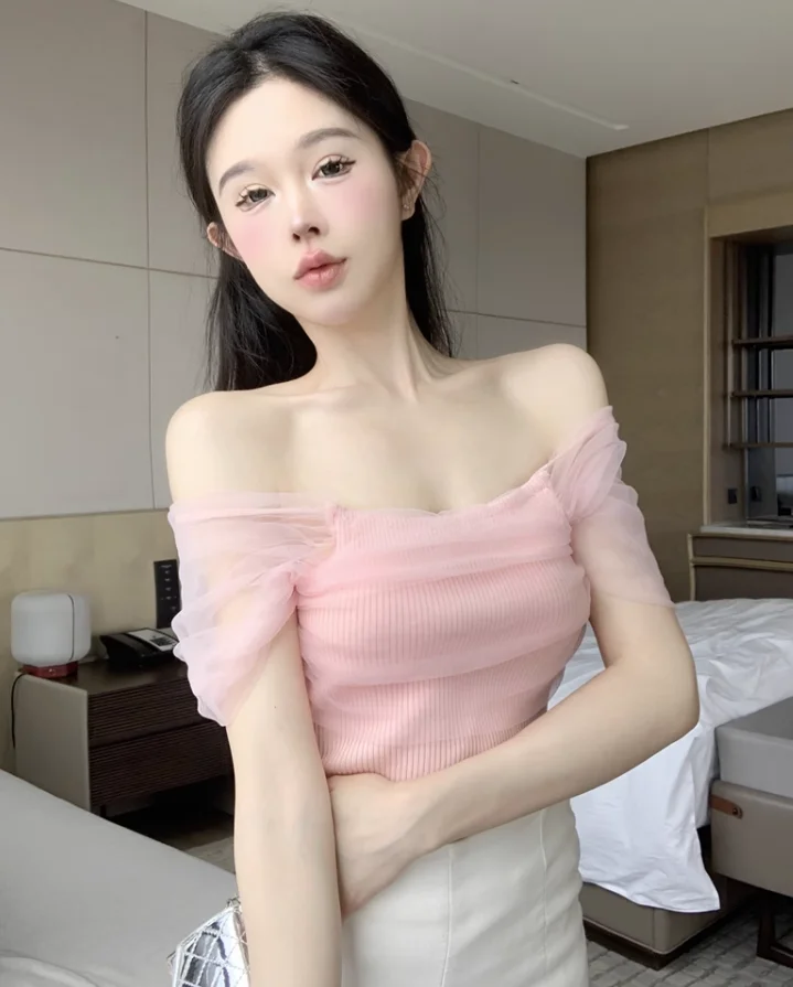 Женская трикотажная Летняя Сексуальная простая футболка 2024 женская одежда в