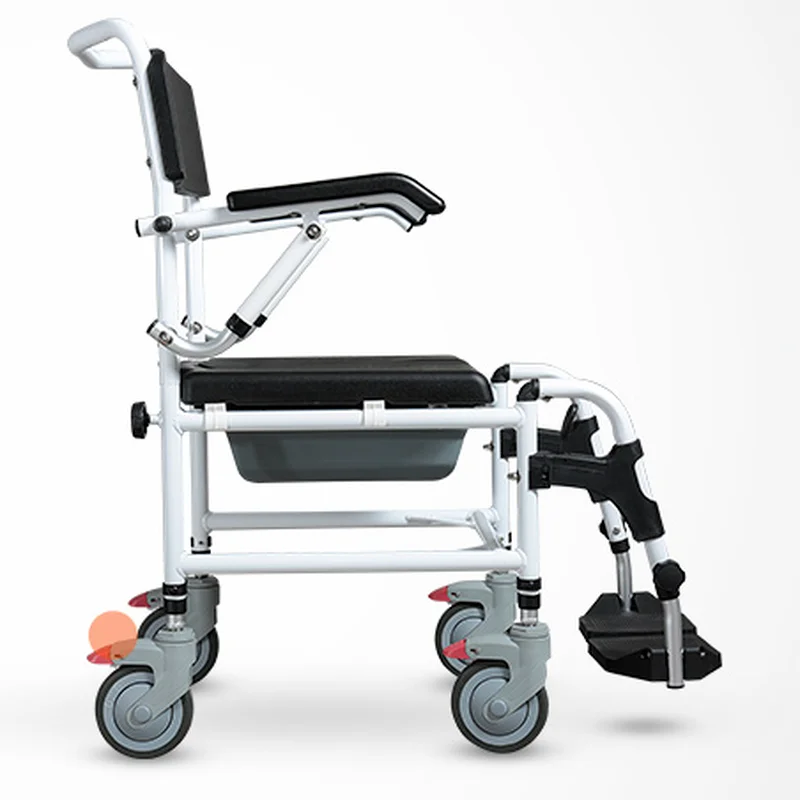 

Medical Aluminum Mobile Toilet Commode Wheelchair With Toilet Seat for elderly and disabled